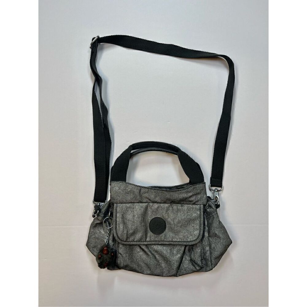 Kipling Crossbody Removable Strap Grab Handle Silver Grey Bag w Roger Monkey EUC